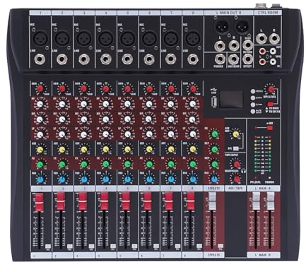 8 Kanal Audio Mixer Soundboard Konsole Professioneller Mixer Mischpult mit USB Dj für Karaoke DigitalAudio Mixer 48 V Schwarz