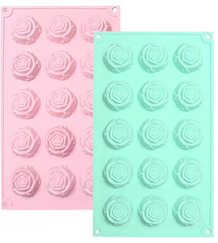 Flower Silicone Molds 2Pcs Rose Silicone Molds 15-Cavities Food Grade Non-Stick Flower Candy Mold Rose Ice Cube Fondant Mold for Baking Jelly Cake Making Supplies