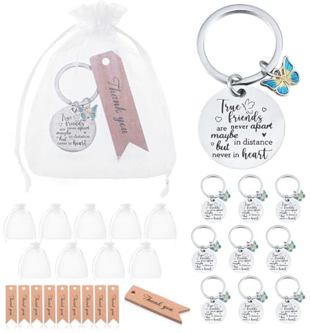 Partideal Set di 10 portachiavi di ringraziamento, regalo ispiratore, con 10 sacchetti in organza bianca e biglietti di ringraziamento, regali di apprezzamento per insegnanti, colleghi, infermieri,