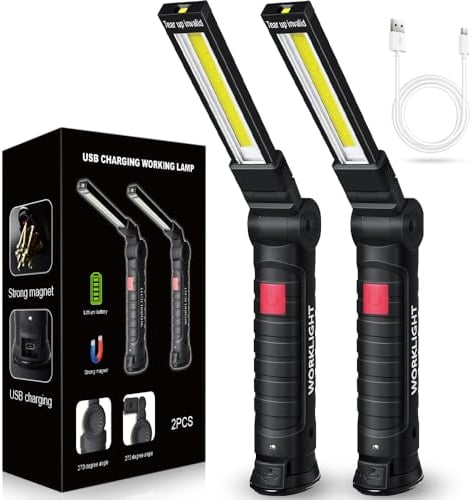 LED Work Light Rechargeable,FIBRAVE Fathers Day Dad Gifts from Daughter Son,LED Torch Grill Light Rechargeable Emergency Inspection Lamp with Magnetic Base 5 Modes 360° Rotate (2Pack Black)