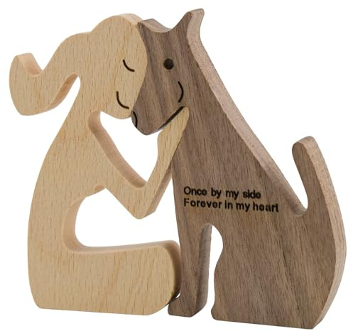 Enkrio Hundefiguren aus Holz, Hundestatue, Holzskulpturen, handgefertigte Akzente, Handwerk, Holzschnitzerei, Hund für Heimdekoration (Frau Kuss Hund)