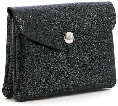 Porte-Monnaie et Cartes en Similicuir Souple Brillant - Portefeuille Pochette Irisé à Magnétique - Taille Petite - Pratique Léger (Noir)