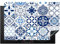KitchenYeah© Protezione Piano Cottura Tappetino per Induzione 75x52 cm Cucina Proteggi Coprifornello Antiscivolo Mosaico - Blu - Motivo - Bianco