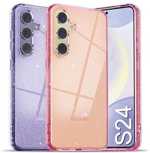 R-fun Custodia Crystal Glitter progettata per Samsung Galaxy S24, [Anti-ingiallimento] [Protezione di grado militare] Custodia per Galaxy S24 2024,Rosa