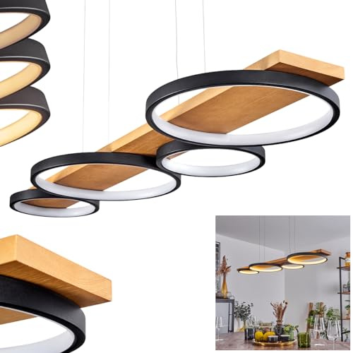 HOFSTEIN LED Pendelleuchte Rodekro, moderne Hängelampe aus Metall/Holz/Kunststoff in Natur/Schwarz, Höhe max. 150 cm, dimmbar über Lichtschalter, 5100 Lumen, 3000 Kelvin, 44 Watt, Esszimmer, Küche