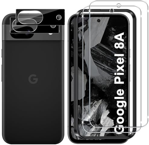 Lutree para Google Pixel 8a Cristal Templado, 2+2 Piezas Protector de Pantalla+ Protector de Lente de Cámara (Negro), Dureza 9H HD Anti-Arañazos Vidrio Templado Película Protectora