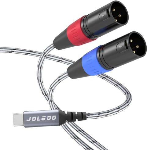JOLGOO USB C to Dual XLR Male Audio Cable Type C to XLR Male Stereo Power Amplifier Cable, 5FT USB C to 2 XLR Adapter, Compatible with Smartphones or Laptops, Grey, JG240423002