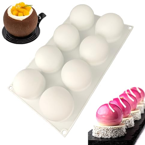 duoyif Moule En Silicone Sphère 65mm 8Cavités Moule En Silicone Mousse Dôme Grand Moule à Chocolat Sphérique Moule Silicone Boule Pour Bombes-Chocolat Boule Gâteau/Dessert (blanc, 65mm 8Cavités)