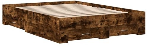 vidaXL Cama con Cajones, Somier Doble de Invitados, Estructura de Cama, Mueble para Dormitorio, Madera de Ingeniería Roble Ahumado 135x190 cm