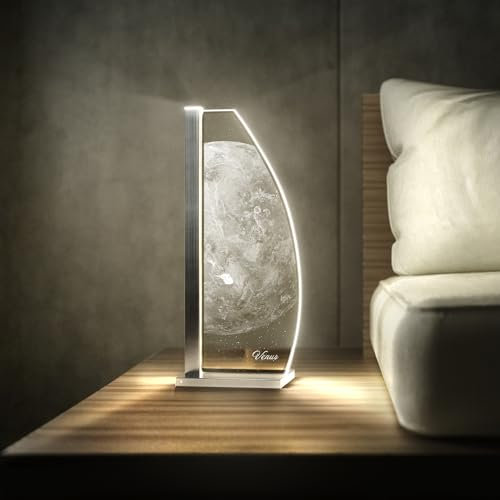 Luverre Tischlampe | LED-Leuchte | Glas-Leuchte mit Gravur für Nachttisch, Kommode, Wohnzimmer | Weltraum, Raumfahrt, Planet (Venus, Segel | silber)