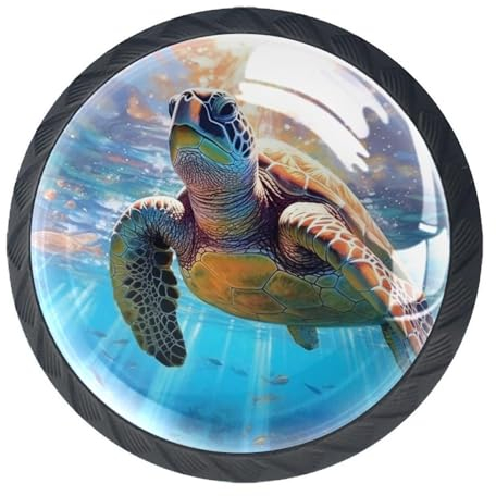 Möbelknöpfe für Schränke, runde Möbelknöpfe, Tiefseefisch, Schildkröte, Fisch, Schublade, Kommode, Schrank, Kleiderschrank, Ziehgriffe für Zuhause, Küche, 4 Stück