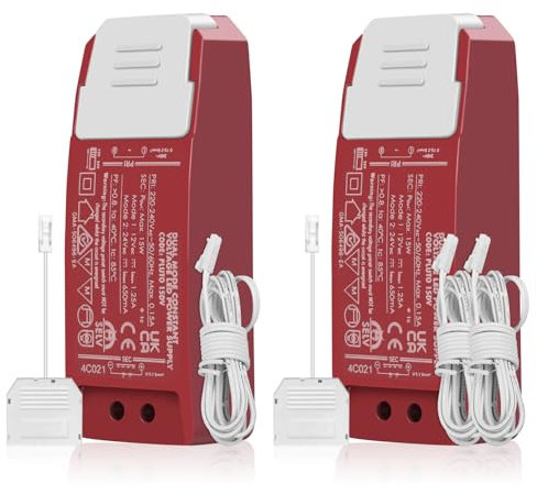 ALUSSO LIGHTING Trafo 230V auf 12V,15W Trafo 12V/24V,Driver 230V auf 12V/24V,Kein LED-Flimmern, Kein Transformator-Rauschen, Niedervolttrafo für G4 MR16 GU5.3 LED Halogen, 2er Pack