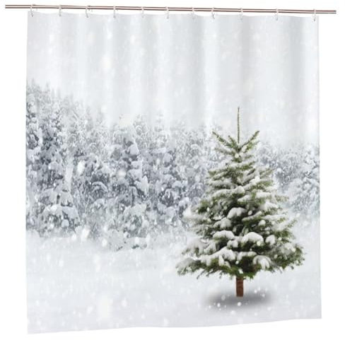 Newhomestyle Rideaux de douche de Noël, arbre de neige, forêt naturelle, flocon de neige, chute de neige, décoration de salle de bain avec 12 crochets, rideaux de douche durables et imperméables, 180