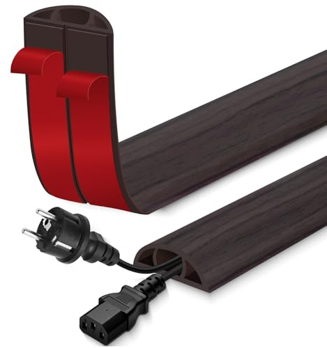 Kabelkanal selbstklebend Kabelbrücke Boden PVC Kabelkanal flexibel Kabelschacht flach Kabelabdeckung für Kabel Verstecken und Kabelschutz (Schwarznuss Holzoptik, 30mm×3m)