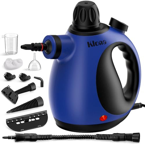 Klona Limpiador a vapor portátil para el hogar, limpiador a vapor multiusos con 10 accesorios para alfombras, cortinas, sofás, cocina, chinches, baño y más