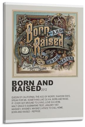 nshdahns John Mayer Poster mit Aufschrift Born And Raised - Born And Raised - Vintage-Kunst, Raumdekoration, ästhetisches Schlafzimmer-Poster für Schlafzimmer, 20 x 30 cm, Rahmenstil
