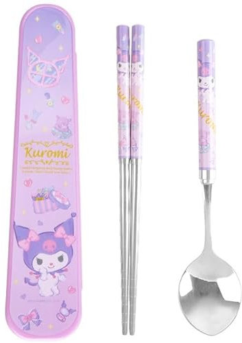 Kuromi Chopsticks & Spoon Flatware Tableware Set with Case, 3 pieces