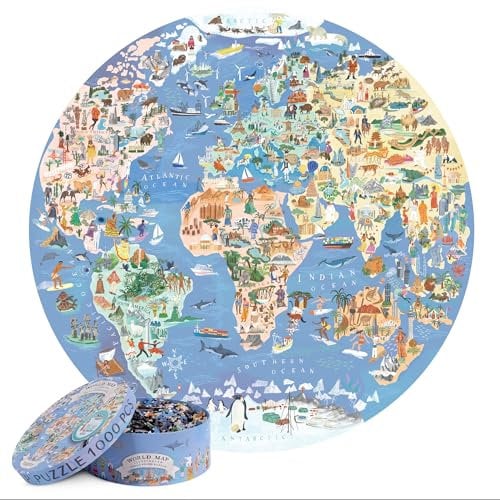Puzzle für Erwachsene, 1000 Teile, Weltkarte, rund, Puzzle, Weltkarte, 1000 Teile, Puzzle für Erwachsene und Kinder, Geographie-Geschenke von bopster