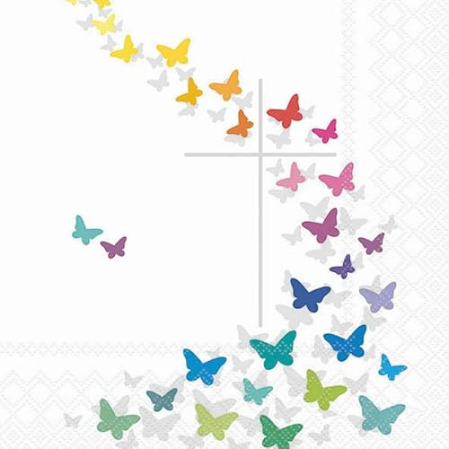 20 Servietten Kommunion Schmetterlinge am Kreuz als Tischdeko. Papierservietten mit Motiv. Auch für Decoupage und Serviettentechnik 33x33cm