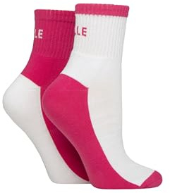 ELLE Ladies Sports Cushioned Ankle Socks Pack of 2 (UK, Numeric, 4, 8, Regular, Regular, Hot Pink)