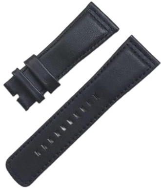 HUOJUA Uhrenarmband aus weichem Kalbsleder, 28 x 24 mm, Braun / Schwarz mit weiß-gelben Nähten, kompatibel mit Seven Friday-Armband
