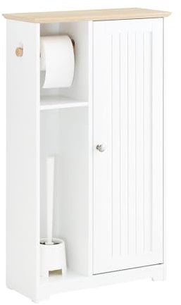 SoBuy Badezimmerschrank Schmal Kommode Regal Schrank Badezimmer Schubladenschrank - Badmöbel Schmal Nischenschrank für Kleine Bäder WC Aufbewahrung Weiß 50x21x86cm BZR189-W
