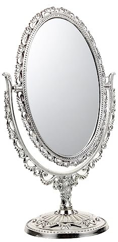 VINTORKY Europäischer Retro Kosmetikspiegel Mit Drehbarem Ständer Doppelseitiger Ovaler Desktop Makeup Mirror Aus Glas Und Kunststoff Rotierender Schminkspiegel Für Bad Und Schlafzimmer