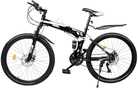 TONFEION 26 Inch Mountain Bike, 21 Speed Adult Folding Bike, Road Bicycle with Disc Brake for 1.65-1.80m Men and Women, Adjustable Height, Max 150kg