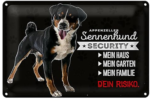 Appenzeller Sennenhund | Security Schild | Mein Haus, Mein Garten, Mein Familie | 18 cm x 12 cm