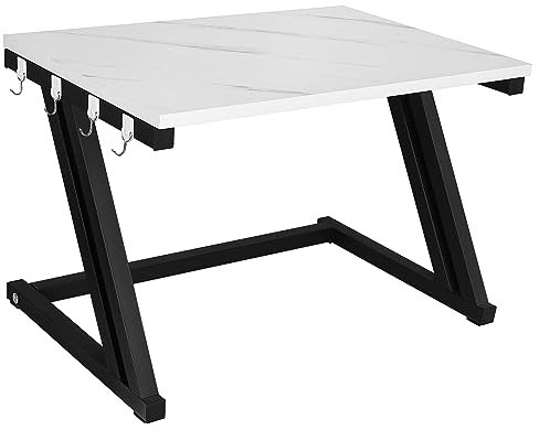 Mikrowellen-Regal aus Holz, mit Haken, stabiles Küchenregal, Braten, Grill, Arbeitsplatte, Marmoroberfläche, ideal für kleine Räume
