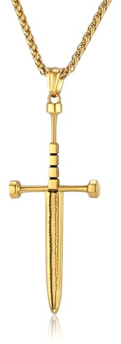 MERTTURM Schwert Kreuz Halskette für Herren, Premium Edelstahl Anhänger per il Rapper Cristiano Punk Schmuck Hip Pop Zubehör mit Geschenkebox(Schwarz/Silber/Gold)