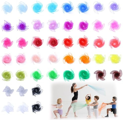 XSQD 46 Stück Tanzaccessoires aus Chiffon Schals, 23 Farben Jongliertücher Für Erwachsene, Leicht Und Atmungsaktive Regenbogen Farbigen Schal, Geeignet Für Leistung, Tägliche Passung Und Dekoration
