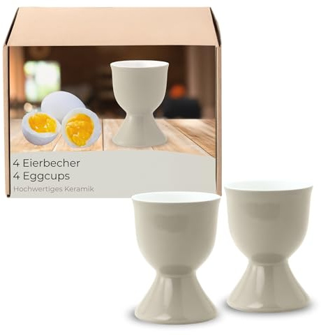 Eierbecher 4er Set in Taupe aus Keramik - Spülmaschinenfeste Eierhalter für Frühstückstisch