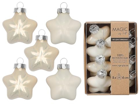 Christbaumschmuck Sterne 4cm Glas 8 Stück - matt & glänzend - Kleine Christbaumkugeln für Weihnachtsbaum - Weihnachtskugeln & Weihnachtsbaumschmuck zu Weihnachten - Blanched Almond