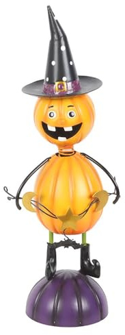 Something Different Wholesale Orange Metal Pumpkin Man Halloween Ornament | Rustic Pumpkin Witch Figurine | Autumn Standing Decoration