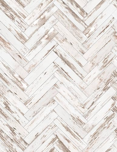 Yumeihoe White Wood Peel and Stick Wallpaper Rustic Removable Contact Paper | Vintage Herringbone Wood Boards Plank Self Adhesive Wallpaper for Rooms Kitchen Countertop Cabinet 17.7x118