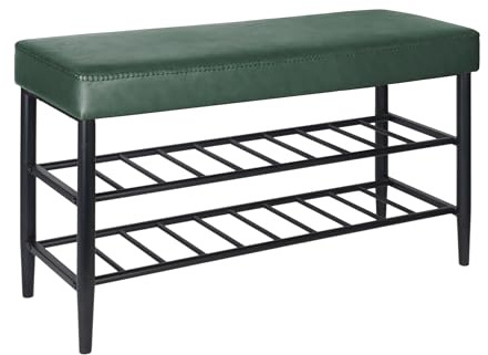 Relaxdays shoe bench, padded faux leather seat, 2 shelves for 6 pairs, H x W x D 50 x 80 x 30 cm, green | 2 shoe racks for 6 pairs, shoe rack HBT 50 x 80 x 30 cm