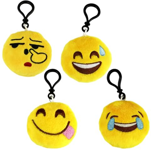ZORVYN Lot de 4 Mini Porte-clés Emoji en Peluche, 4 Porte-clés Emoji Abstraits, Idéal pour Enfants et Adultes, Cadeaux d'Anniversaire, Souvenirs, Cadeaux de Fête (6 cm) (Jaune)