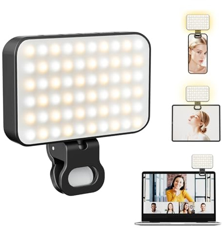 luz para movil,3000-6500K 3 Modos Foco movil,luz portatil con batería de 2000 mAh, luz videoconferencia CRI 95+ para iPhone, iPad, computadora portátil y cámara,TikTok,Vlog Fotografía