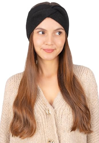 Fiona Damen Twist Stirnband, Uni Design, Gedrehtes Knotendesign, Kastanienbraun, Taupe, Creme, Schwarz, Grau, Alltag/Winter/Herbst (Schwarz)