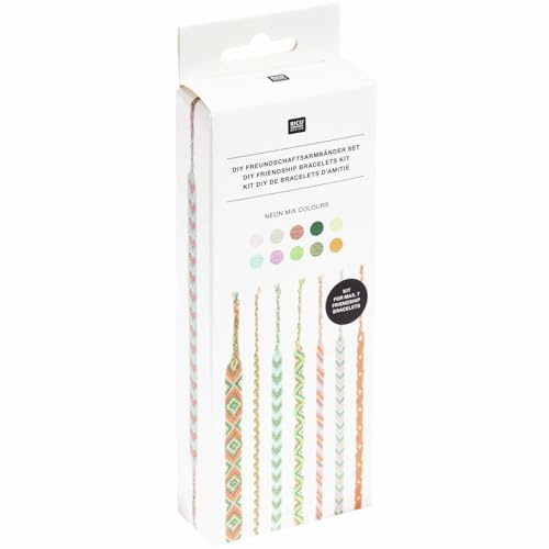 DIY Freundschaftsarmbänder Set, Neon Mix, 10 x 8 m Stickgarn in 10 verschiedenen Farben, 100 % Baumwolle und Neon 100% Polyester