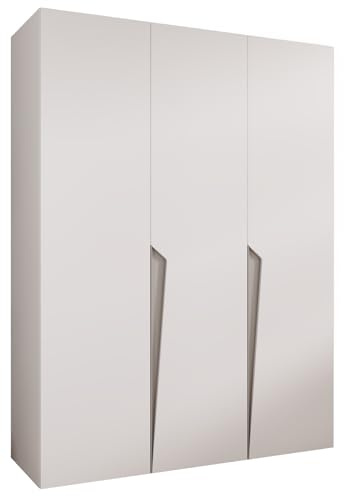 MEBLE KRYSPOL - Kleiderschrank - Garderobenschrank - 150 cm x 202 x 52 cm - Schrank mit Kleiderstange, 3 Türen - für Schlafzimmer, Flur - Piano, Weiß, Griff Kaschmir