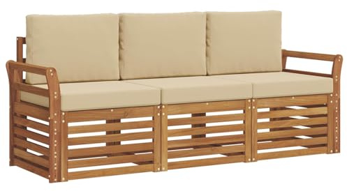 vidaXL Sofagarnituren 3 pcs Natur und Beige Massivholz Akazie, Moderne Gartenmöbelsets, wetterfeste Sitzmöbel, Akazien-Sofa, Flexible Lounge-Lösungen für die Terrasse