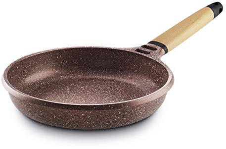 CASTEY - Sartén de Inducción Castey, Modelo Y24, Color Terracota, Tamaño 24 cm, Mango de Madera de Cedro, Revestimiento Antiadherente, sin PFOA, Base Full Induction, Apta para Todas las Cocinas