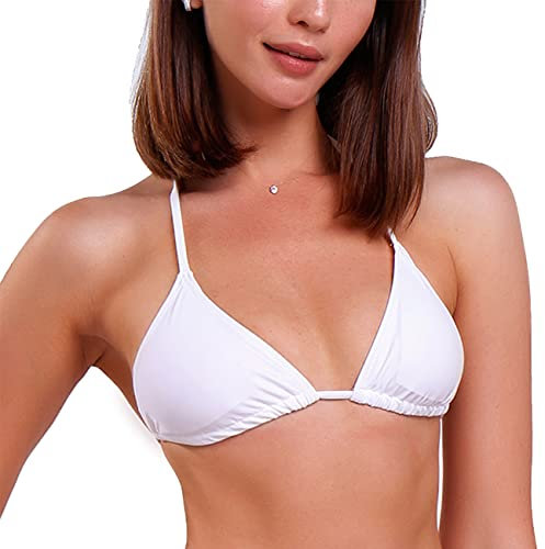 Women's Sexy Push up Basic Triangle Bikini Top with Adjustable Strings Padded Separates Swimwear White S
