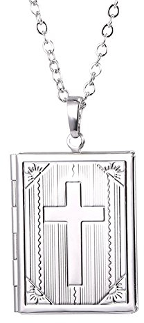 U7 Damen Locket Vintage Rechteck Anhänger Halskette Herren Medaillon zum Öffnen mit Foto Amulett Bibel Kreuz Bild Kette Freundschaftskette Necklace Souvenir Modeschmuck für Jubiläum Weihnacht