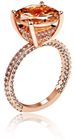 Uloveido Anello Solitario a Forma di Diamante con zirconi e zirconi Arancioni con Taglio a Cuscino, Anello Solitario Placcato in Oro Rosa (Taglia 15)