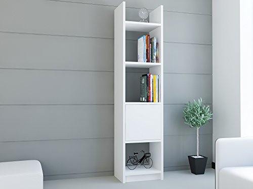 Hanah Home Modern White Bookshelf, 150 cm Height, 33.1 cm Width, 29.5 cm Depth | 100% Melamine Coated Particle Board, 18 mm Thick | Wall-Mountable, Scandinavian Design