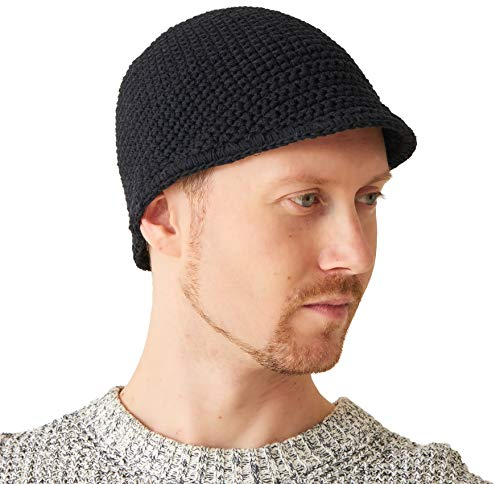 CHARM Herren Fischermütze Kufi Beanie - Schädel Mütze 100% Baumwolle Häkel Chemo Hut Schwarz