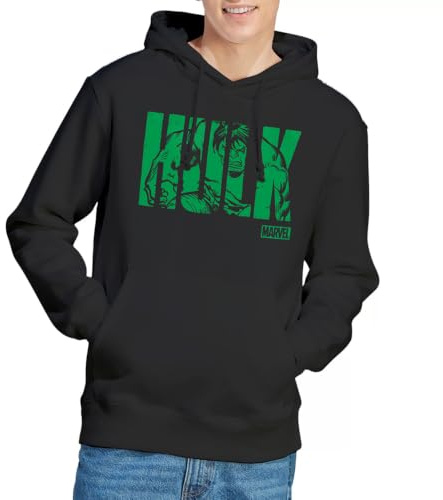 Marvel Men's Hulk Text Hoodie, (Black Blk)